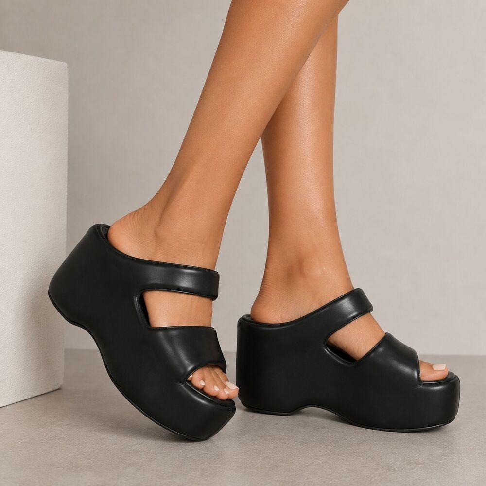Simon Miller Vegan Bubble Platform Sandals Black EU 36 US 6 Chunky Wedge